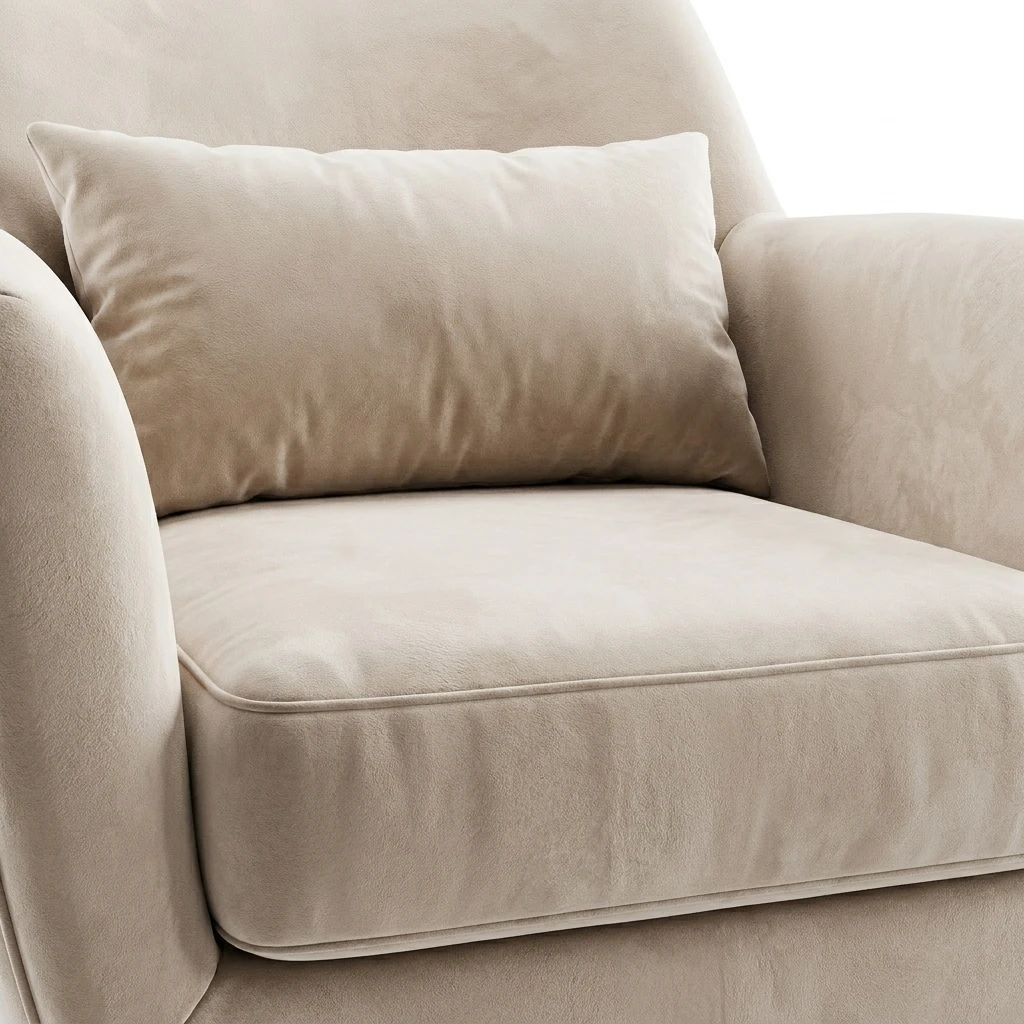 Close-up of the armchair's seat and lumbar cushion
